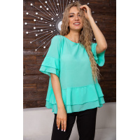 Шифоновая нарядная блуза с рюшами мятного цвета 167R089