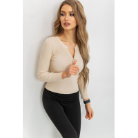 Кофта женская на молнии в рубчик, цвет светло-бежевый, 204R003