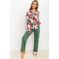 Пижама женская на пуговицах, цвет бело-зеленый, 219RP-143