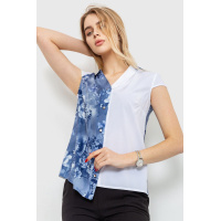 Блуза с цветоным принтом, цвет сине-белый, 230R99-5