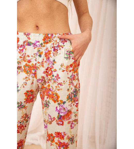Літні бавовняні штани з квітковим принтом колір Білий 172R65-1