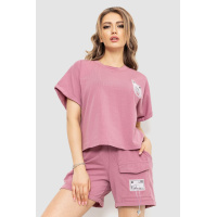Костюм женский повседневный футболка+шорты, цвет светло-сливовый, 198R2012