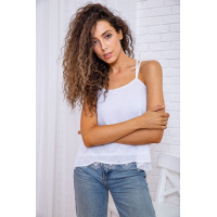Женская шифоновая майка, с кружевом, белого цвета, 102R036