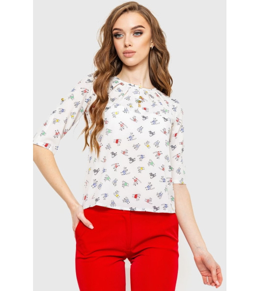 Блуза з принтом, колір молочний, 230R1121
