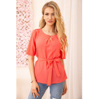 Блузка с короткими рукавами и поясом цвет Коралловый 172R21-1