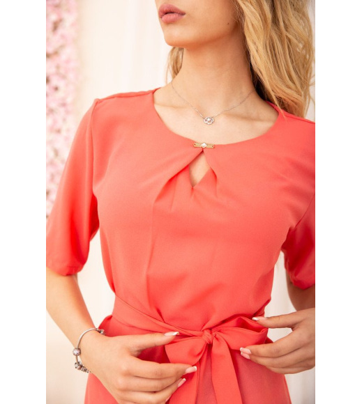 Блузка з короткими рукавами і поясом колір Кораловий 172R21-1