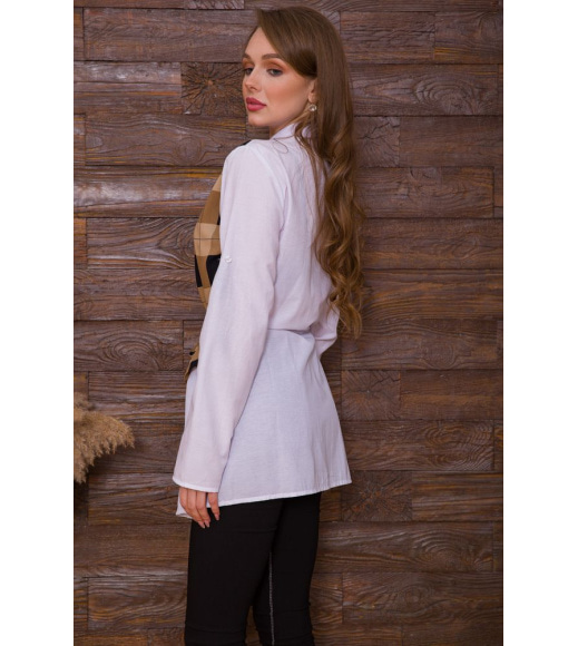 Жіноча сорочка з декором, біло-коричневого кольору, 119R321