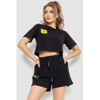 Костюм женский повседневный футболка+шорты, цвет черный, 198R2011
