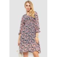 Платье шифоновое с цветочным принтом, цвет розово-черный, 214R6112-1