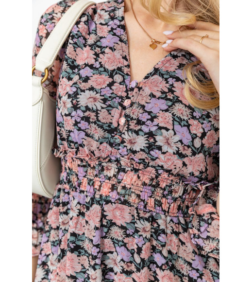 Сукня шифонова з квітковим принтом, колір рожево-чорний, 214R6112-1