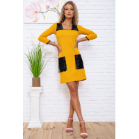 Нарядное платье мини, горчичного цвета, 131R360