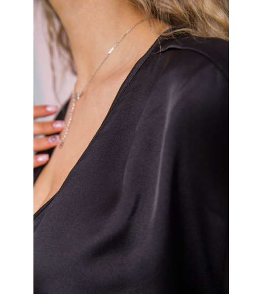 Сатинова сукня з V-подібним вирізом, чорного кольору, 115R0463-3