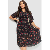 Платье шифоновое, цвет черно-розовый, 204R1886-1