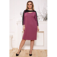 Короткое платье с рукавом 3/4, и вставками из кожзама, цвет Фуксия, 102R082