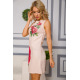 Короткое льняное платье, с цветами Пионы, цвет Светло-персиковый, 172R018-1