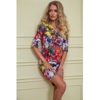 Короткое принтованное платье, красного цвета, 167R32-4