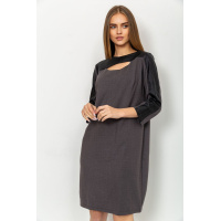 Короткое платье с рукавом 3/4, и вставками из кожзама, цвет Темно-серый, 102R082