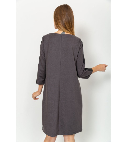 Короткое платье с рукавом 3/4, и вставками из кожзама, цвет Темно-серый, 102R082
