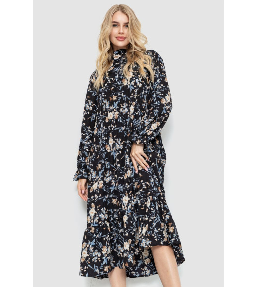 Сукня вільного крою з квітковим принтом, колір чорно-бежевий, 204R201