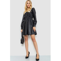 Платье нарядное из экокожи, цвет черный, 214R3889