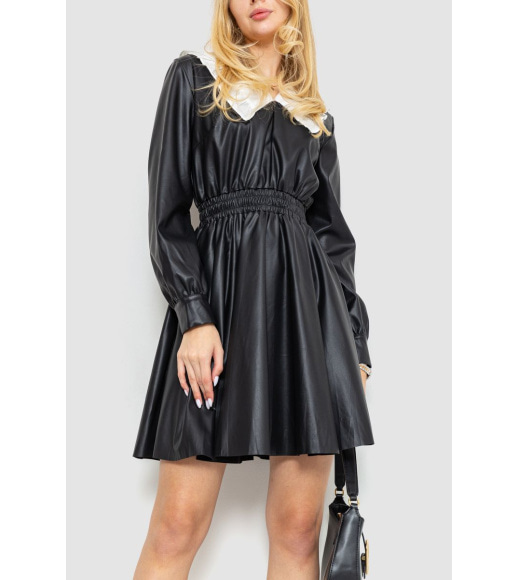 Платье нарядное из экокожи, цвет черный, 214R3889