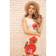 Короткое платье из льна, с цветами Маки, цвет Бежевый, 172R019-1