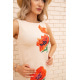 Коротка сукня з льону, з квітами Маки, колір Бежевий, 172R019-1