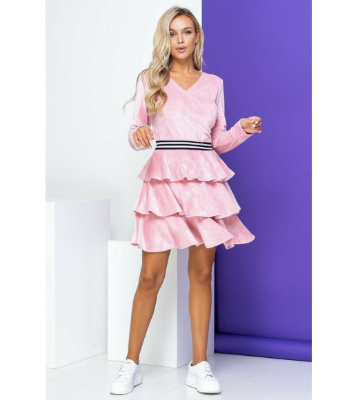 Велюровое платье, с пышной юбкой, розового цвета, 153R2127