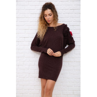 Шерстяное приталенное платье, коричневого цвета, 167R147-1