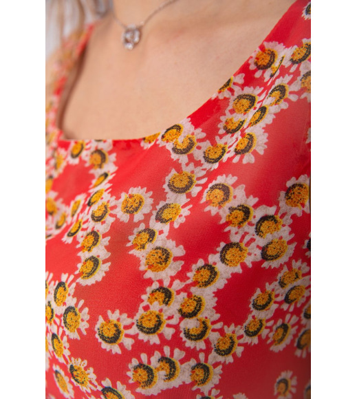 Літня сукня, коралового кольору в квітковий принт, 167R304-10