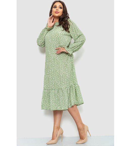 Платье шифоновое с принтом, цвет оливковый, 204R201-1