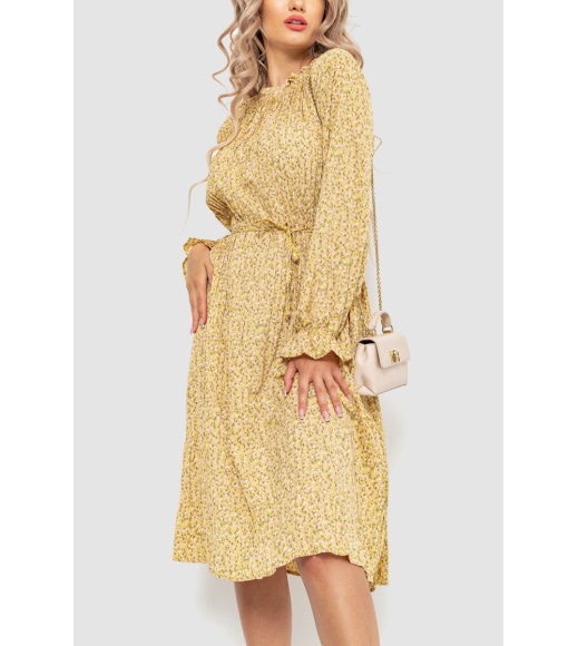 Платье свободного кроя шифоновое, цвет горчичный, 204R701