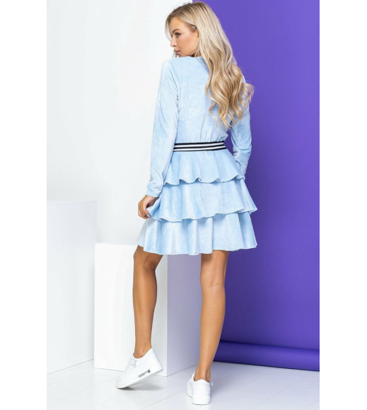 Велюрова сукня, з пишною спідницею, голубого кольору, 153R2127
