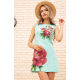 Короткое льняное платье, с цветами Пионы, цвет Мятный, 172R018-1