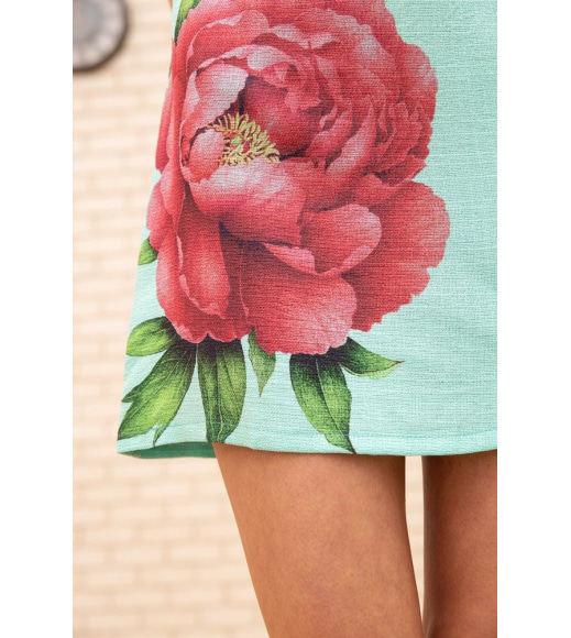 Коротка лляна сукня, з квітами Півонії, колір М'ятний, 172R018-1
