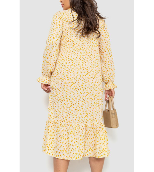 Платье шифоновое с принтом, цвет молочно-горчичный, 204R201-1
