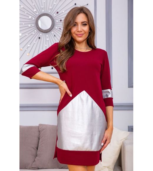 Платье мини с рукавами 3/4, бордово-серебристого цвета, 172R008-3