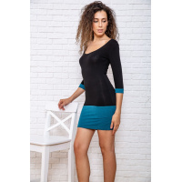 Мини-платье с рукавом 3/4, черно-зеленого цвета, 167R154