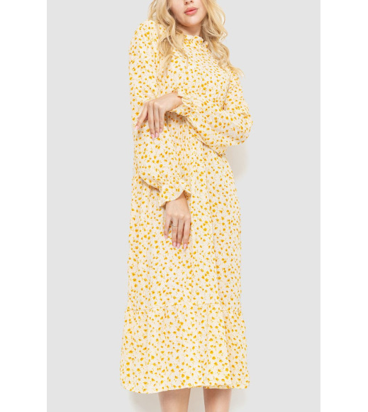 Платье свободного кроя с цветочным принтом, цвет молочно-горчичный, 204R201