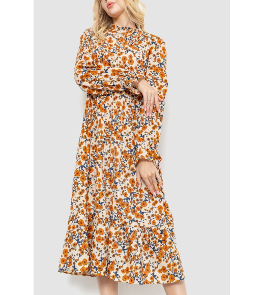 Сукня вільного крою з квітковим принтом, колір бежево-гірчичний, 204R201