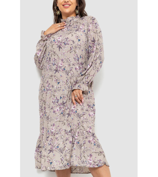 Платье шифоновое с принтом, цвет мокко, 204R201-1