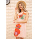 Короткое платье из льна, с цветами Маки, цвет Персиковый, 172R019-1