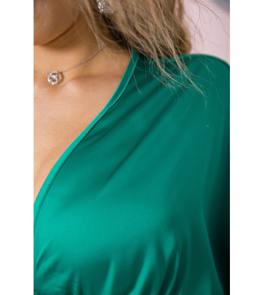 Сатинова сукня з V-подібним вирізом, зеленого кольору, 115R0463-3