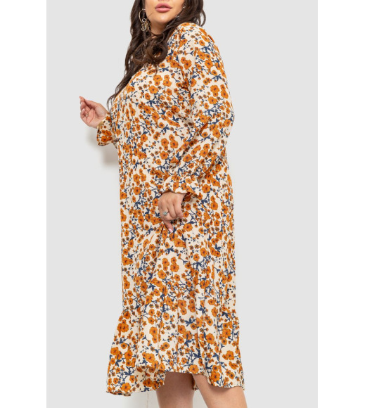 Платье шифоновое с принтом, цвет бежево-горчичный, 204R201-1