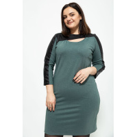 Короткое платье с рукавом 3/4, и вставками из кожзама, цвет Зеленый, 102R082