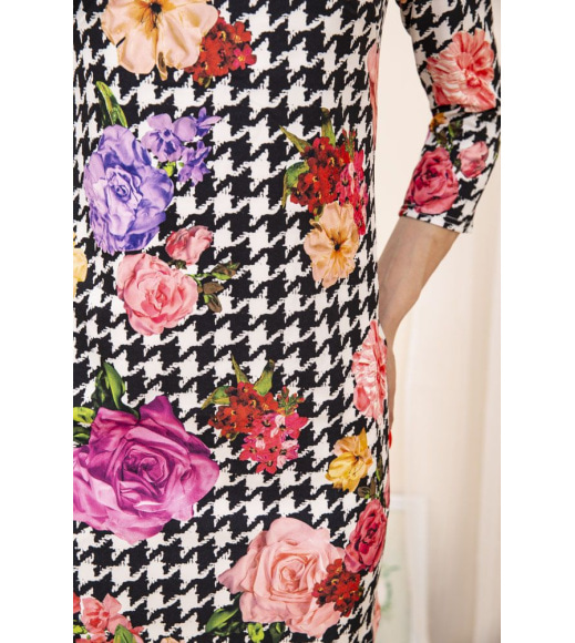 Міні-сукня, Гусяча лапка з квітами, колір Чорно-білий, 167R996-1