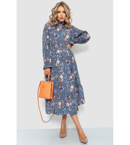 Платье свободного кроя с цветочным принтом, цвет джинс, 204R201
