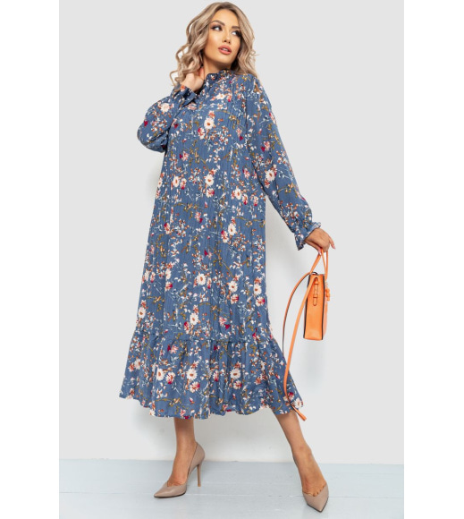 Платье свободного кроя с цветочным принтом, цвет джинс, 204R201