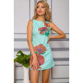Короткое платье из льна с цветами Маки цвет Мятный 172R019-1