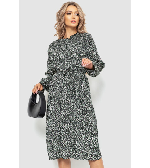 Сукня вільного крою шифонова, колір чорно-зелений, 204R701